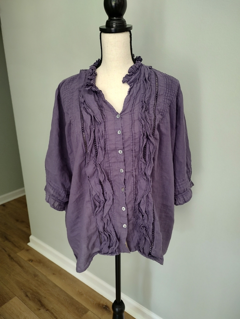 JP And Mattie Sundance Madeline Romantic Cotton Ruffle Top Purple Size L